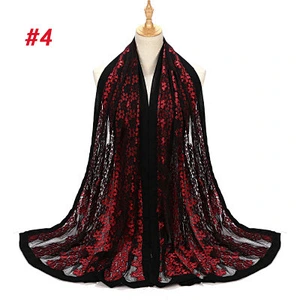Muslim headscarf travel beach towel floral jacquard stitching lace hijab scarf for women