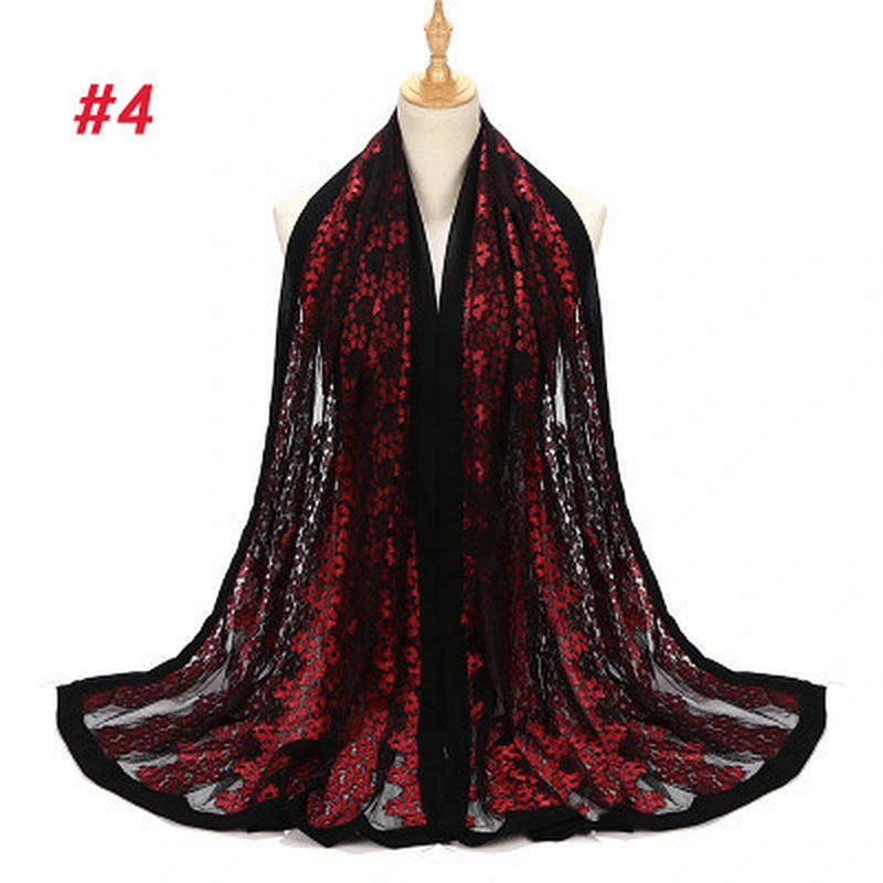 Muslim headscarf travel beach towel floral jacquard stitching lace hijab scarf for women