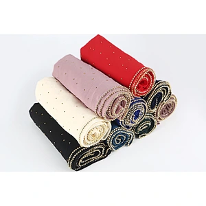 High quality pearl chiffon and diamond long muslim ladies polyester beaded hijab scarf