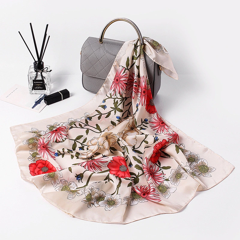 Hot selling literary small fresh small square sunscreenscarf women printed square silk scarf