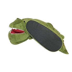 2019 Winter Adults Lovely Green Cartoon Crocodiles Plush Indoor Slippers Warm Cotton Padded Shoes