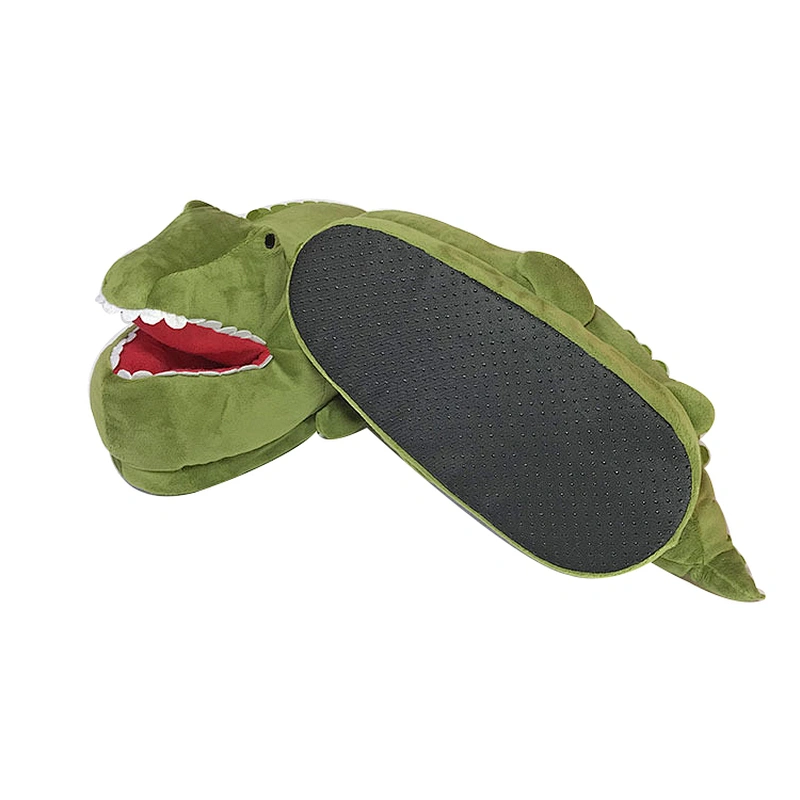 2019 Winter Adults Lovely Green Cartoon Crocodiles Plush Indoor Slippers Warm Cotton Padded Shoes