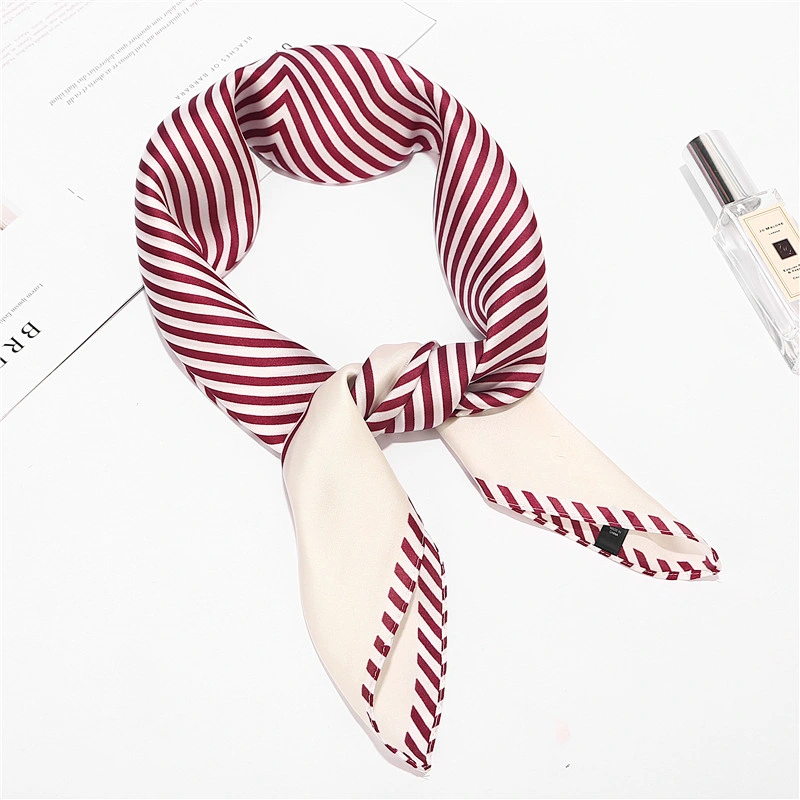 New striped 70cm decorative scarf printing wholesale women silk square scarf 70x70