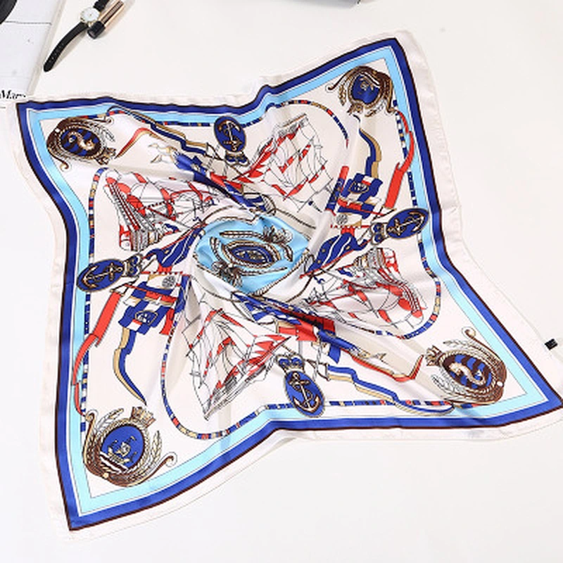 Spring small scarves gift sailboat printed sunscreenscarf women square silk long scarf