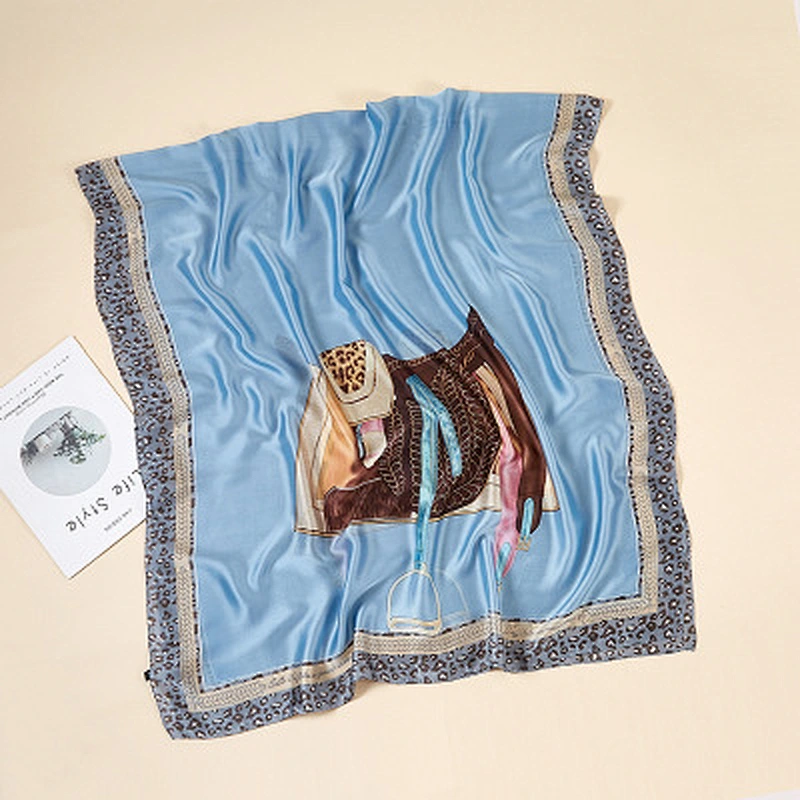 All-match outdoor imitated silk floral women silk printed scarf sunscreen shawl