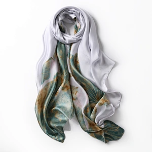 2020 New Flower lotus Female decorative sunscreen satin silk scarf plain