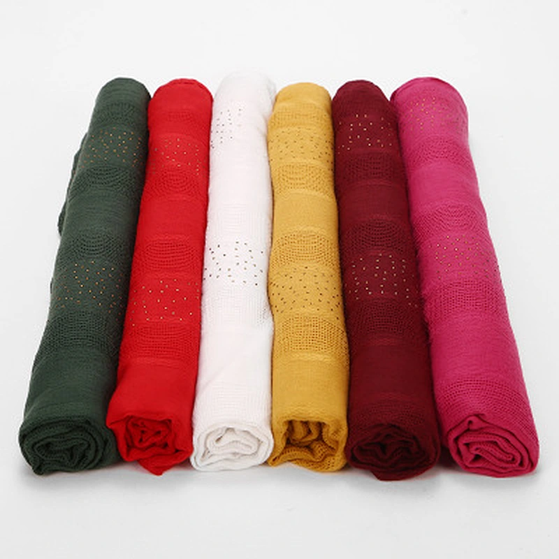 Hot drill monochrome check ladies scarf muslim cotton plain hijab scarf