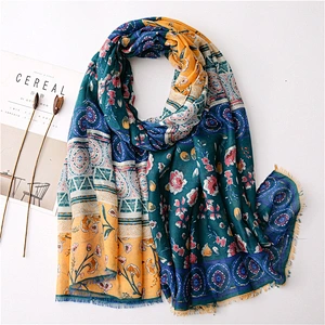 Women's Thin Floral Print Sun Shawl Long wholesale national wind  polyester geometric scarf