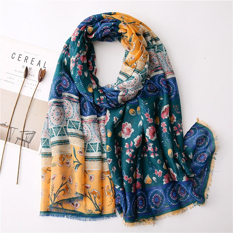 Women's Thin Floral Print Sun Shawl Long wholesale national wind  polyester geometric scarf