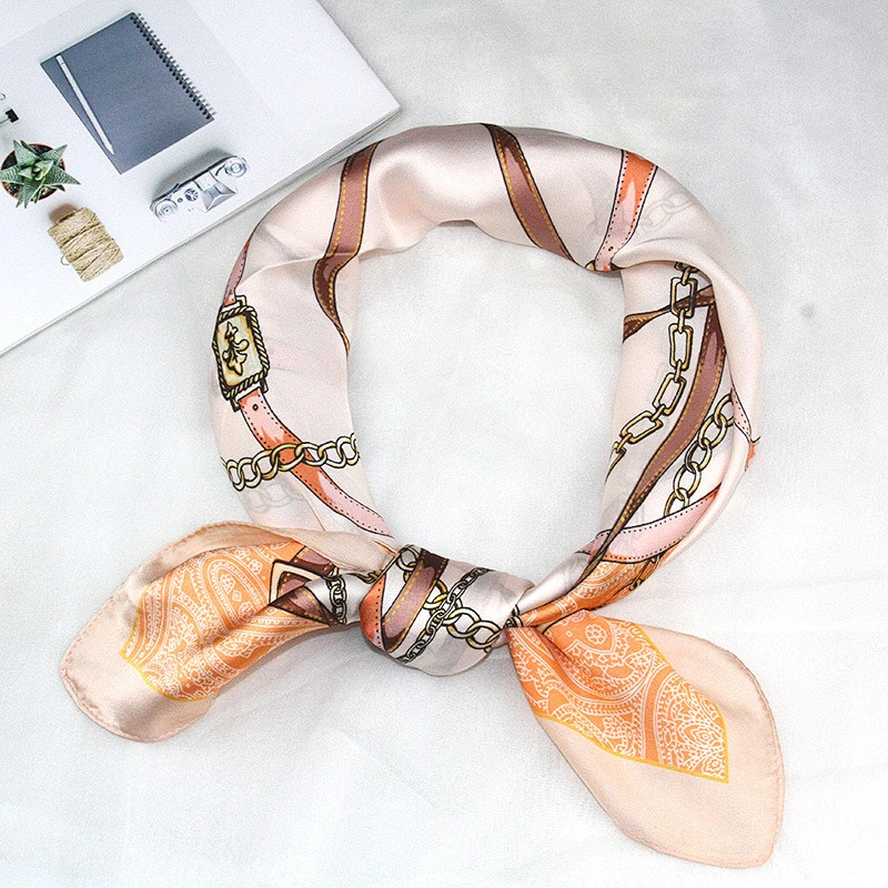 2020 new ladies printed small square scarf collar belt chain women printed square silk scarf