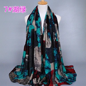 Wholesale 2019 hot sale Summer woman sunscreen shawl  Multi-color blending printed long cotton scarf