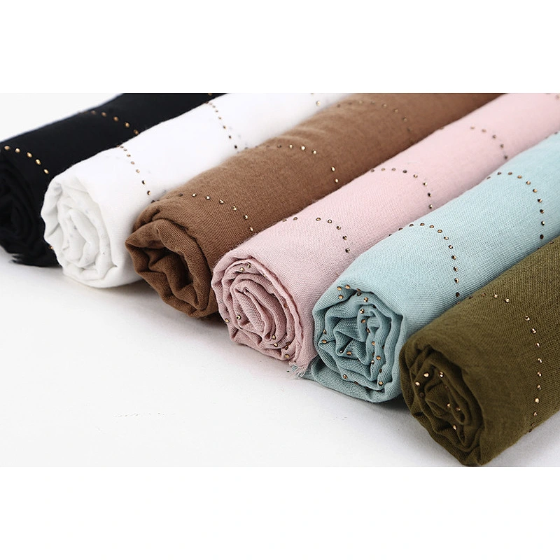 Muslim fashion warm single-head feather stitching solid color plain ladies cotton shawl hijab scarfs