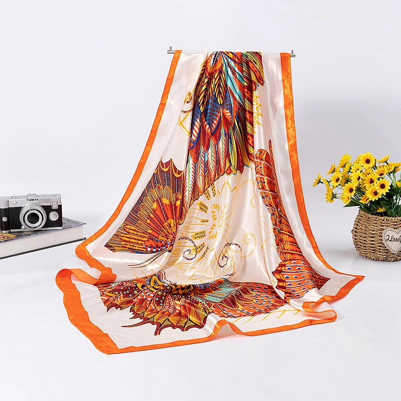 Shawl long sunscreen beach towel butterfly digital printing 90cm satin square scarf