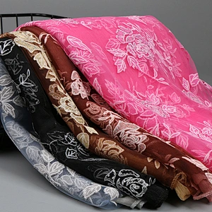 New lace stitching ladies casual pure monochrome hollow simulation silk scarf muslim long lace shawl women