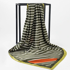 Simple temperament wild square summer sunscreenscarf silk striped printing scarf silk
