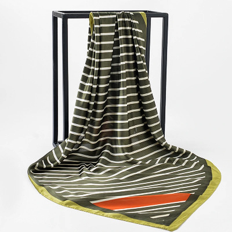 Simple temperament wild square summer sunscreenscarf silk striped printing scarf silk