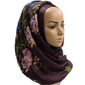 New all-match muslim hot drilling embroidered scarf headscarf linen scarf for women