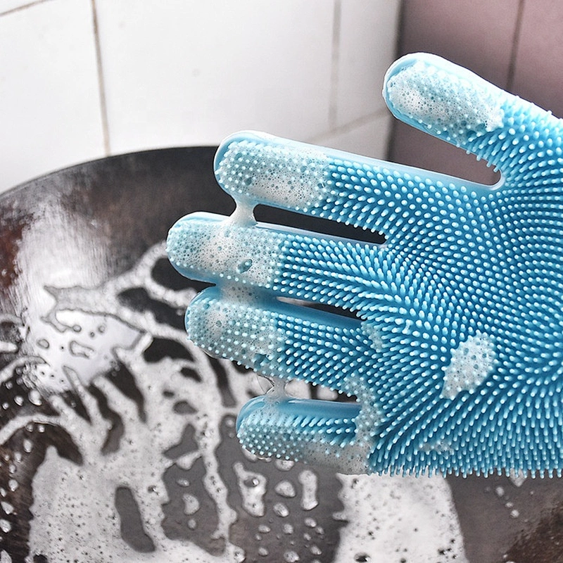Multi Colors silicone scrubber gloves Cleaning Brusher Rubber Household Washing Dishes Gloves For Kitchen