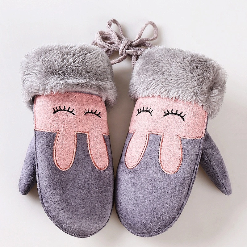 Faux Suede Cute Unisex Kids Winter Child Cartoon Mittens Gloves