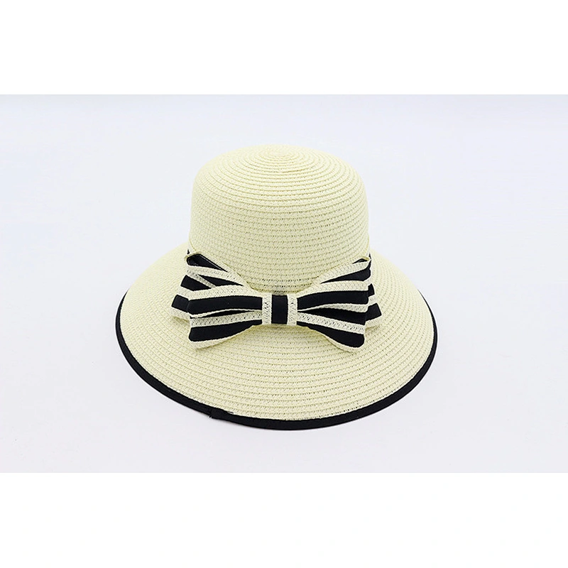 Paper yarn crochet ladies foldable floppy straw hats decorated