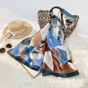 Color checked black and white printed sunscreen shawl long imitated silk scarf silk shawl