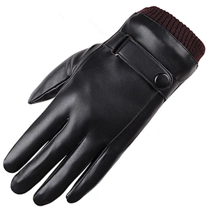 Winter Thicken Warm Gloves Straps Style Leather Screen Touch Gloves For Man