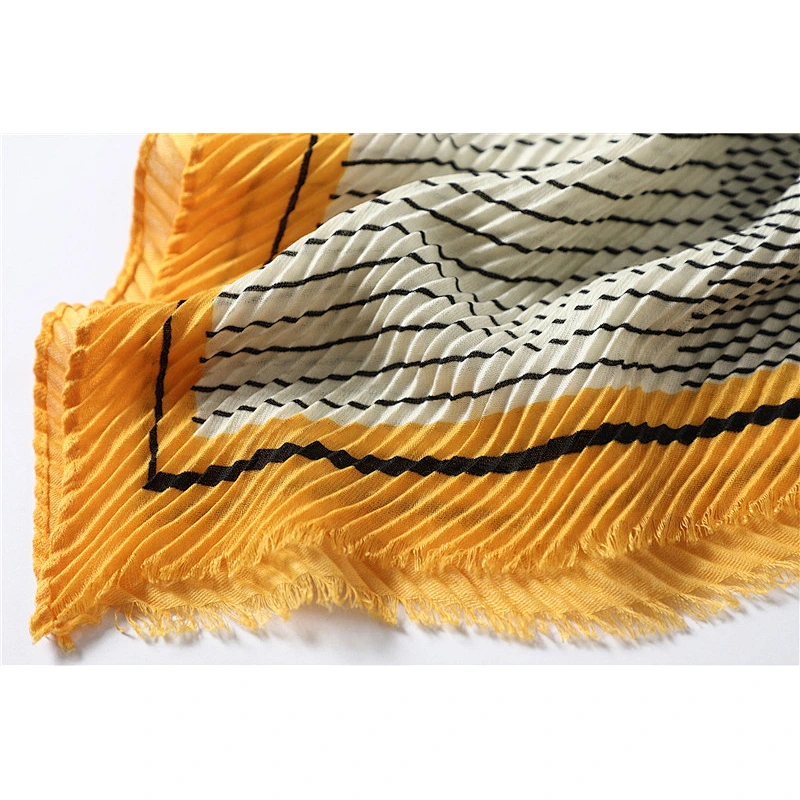 Autumn and winter warm fashion cotton and linen scarf print pleated cotton crinkle striped winter scarf