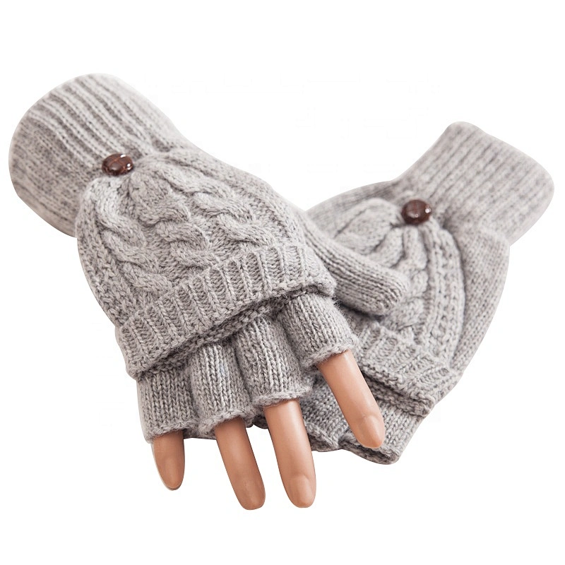Women's Winter Gloves Warm Knitted Convertible Fingerless Mittens