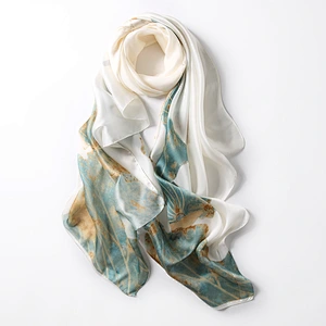 2020 New Flower lotus Female decorative sunscreen satin silk scarf plain