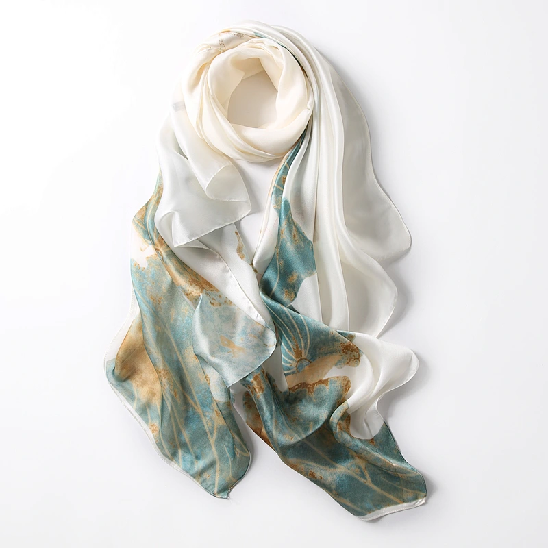 2020 New Flower lotus Female decorative sunscreen satin silk scarf plain