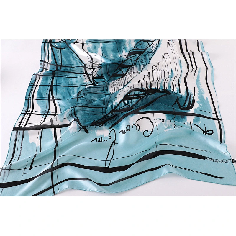 Female imitated silk air conditioning shawl fashion line ink graffiti long silk beach scarf shawl