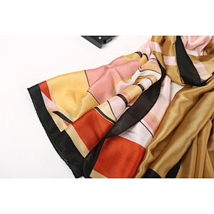 Female decorative travel beach towel simulation silk geometric print silk long scarf shawl promotional