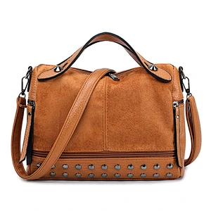 2019 Hot-selling pu leather zipper rivet motorcycle shoulder  rivet vintage leather pillow handbag