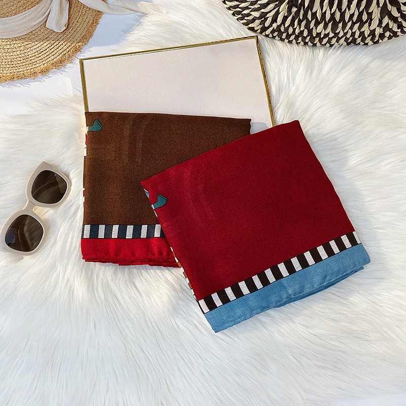 Factory direct sales summer new cotton and linen long satin check pattern cotton and linen hemp scarf