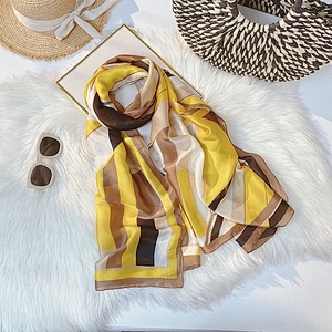 New style satin curled silk scarf fashion mid-length printed color grid hijab silk scarf muslim shawl