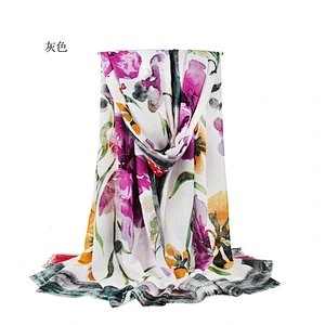 Flower printed cotton and linen sunscreen shawl scarf cotton pleated shawl for women