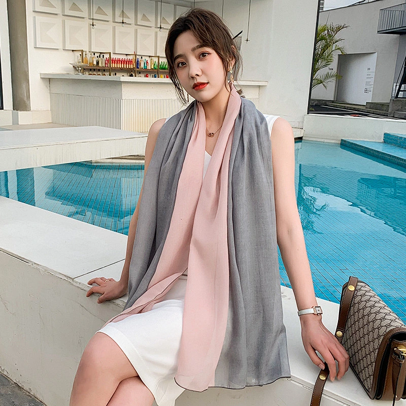 2020 new cotton and linen printed scarf sun shawl custom plain color polyester scarf
