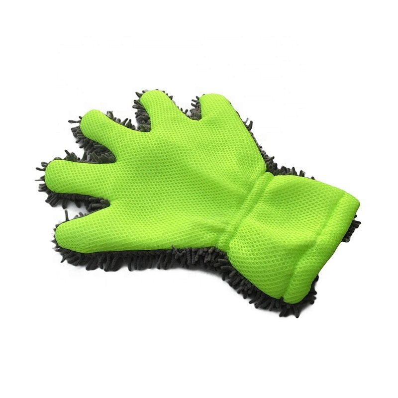 Soft Scratch Free 5-Finger Magic Mesh Plush Chenille Microfibre Car Wash Gloves For Cleaning