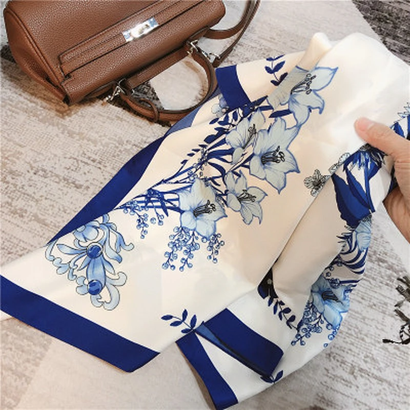 Thin scarf women floral printed sunscreen high quality ladies imitated silk scarf