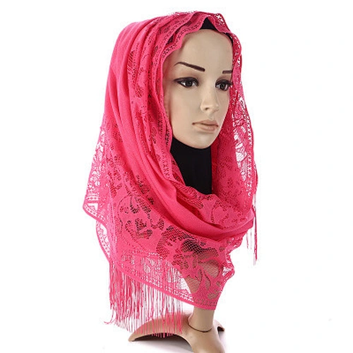 Manufacturers wholesale solid color ladies lace fringe ethnic vintage muslim scarf hijab
