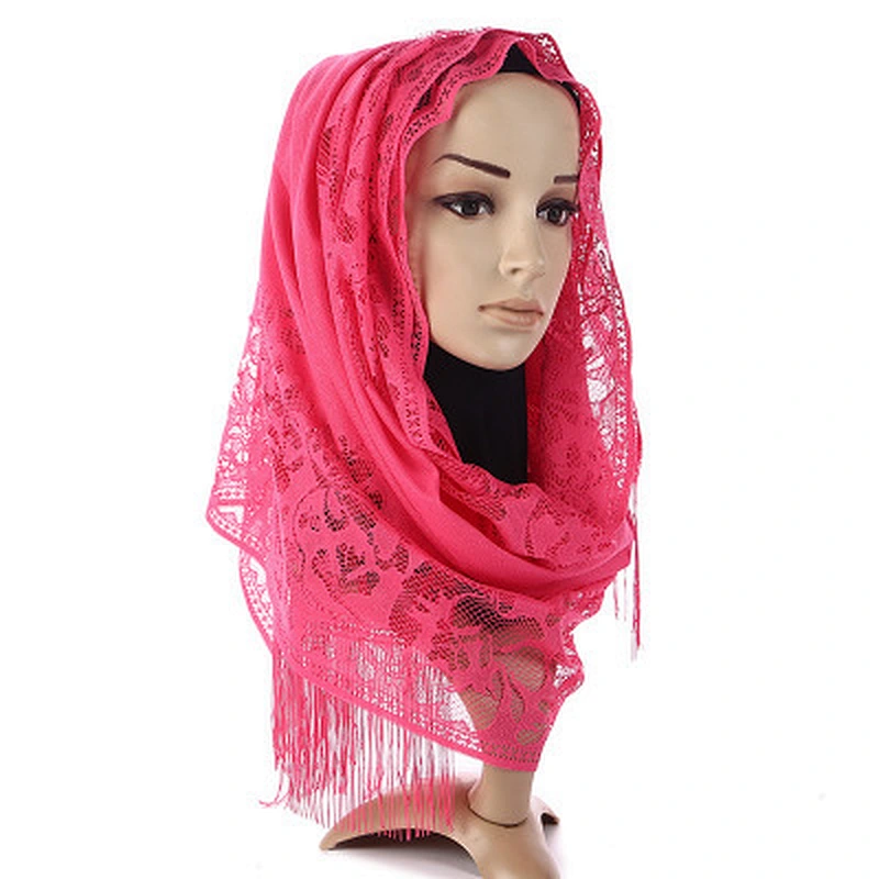 Manufacturers wholesale solid color ladies lace fringe ethnic vintage muslim scarf hijab