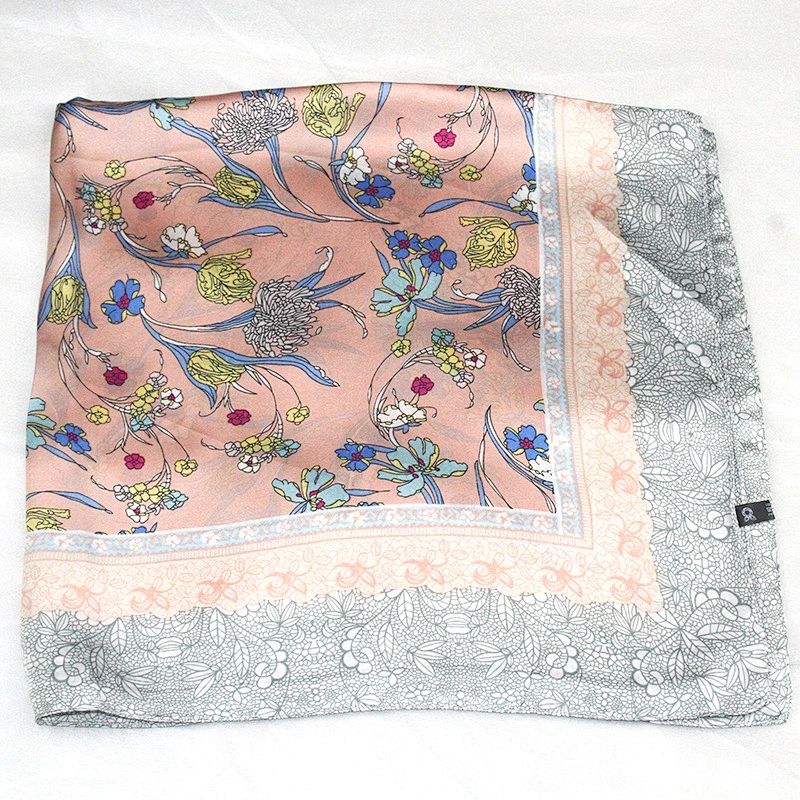 Ethnic style floral silk printing 70cm ladies satin silk head scarf for hair