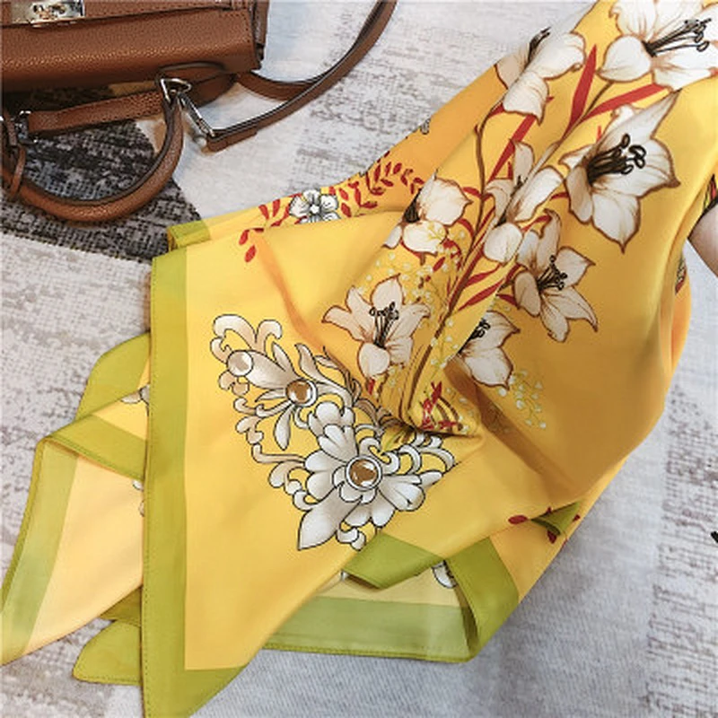 Thin scarf women floral printed sunscreen high quality ladies imitated silk scarf