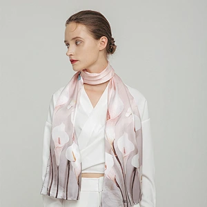 Lady elegant Satin Crepe Mulberry silk women long print silk scarf