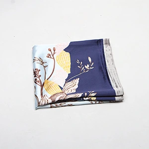 2020 new wholesale female vine flower blue print twill silk scarf custom 90cm