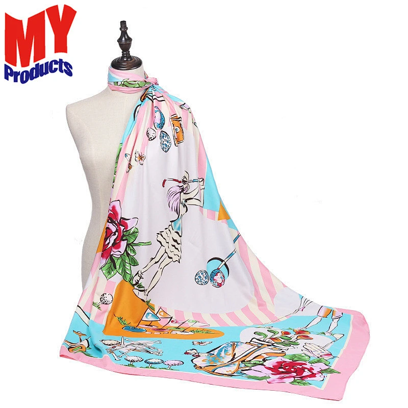 Summer ladies wholesale custom 60 colors stock 100 * 100cm chiffon silk square printed scarf