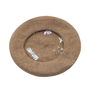 Cute high quality wool warm women beret with embroidery for wholesale