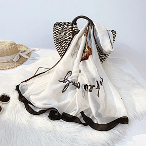 Simple simulation silk oil painting printed jingpin silk feel scarf women hijab shawl