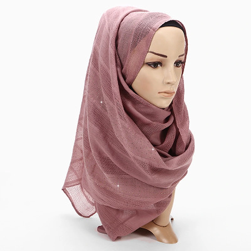 Hot drill monochrome check ladies scarf muslim cotton plain hijab scarf