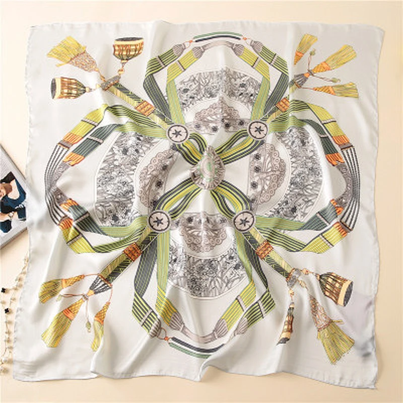 Fashion printed decorative female variety shawl satin silk square neck scarf 90cm